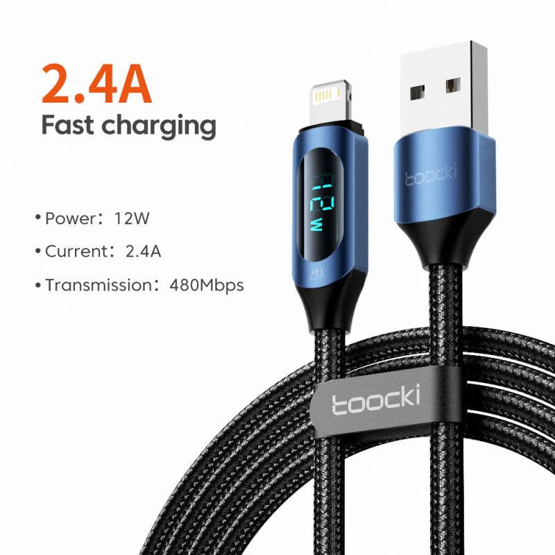 Cáp USB Toocki dành cho iPhone 14 13 12 11 Pro Max XR XS 8 7 Plus AirPods Màn hình kỹ thuật số Cáp sạc Lightning 2.4A cho iPhone