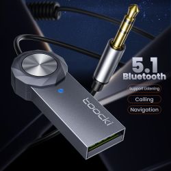 Bộ chuyển đổi Bluetooth 5.1 Toocki dành cho âm thanh xe hơi, cáp lò xo USB sang jack 3.5mm, bộ dụng cụ rảnh tay cho bộ phát Blue