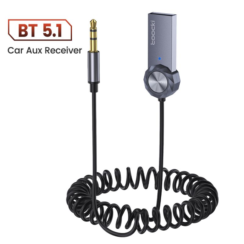Bộ chuyển đổi Bluetooth 5.1 Toocki dành cho âm thanh xe hơi, cáp lò xo USB sang jack 3.5mm, bộ dụng cụ rảnh tay cho bộ phát Blue
