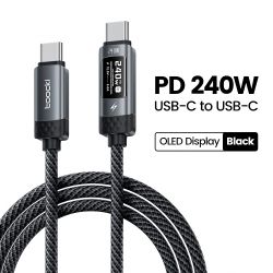 Cáp USB C Toocki X111 240W sạc nhanh PD3.1 màn hình OLED kỹ thuật số, cáp Type C sang Type C dành cho Macbook, iPhone 17, Samsun