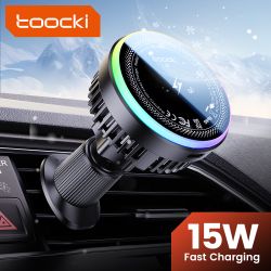 Bộ sạc không dây trên ô tô Toocki QI 15W dành cho iPhone 17 16 Samsung TEC, có chức năng làm lạnh và giữ điện thoại bằng nam châ