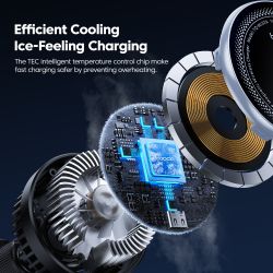 Bộ sạc không dây trên ô tô Toocki QI 15W dành cho iPhone 17 16 Samsung TEC, có chức năng làm lạnh và giữ điện thoại bằng nam châ