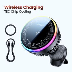 Bộ sạc không dây trên ô tô Toocki QI 15W dành cho iPhone 17 16 Samsung TEC, có chức năng làm lạnh và giữ điện thoại bằng nam châ