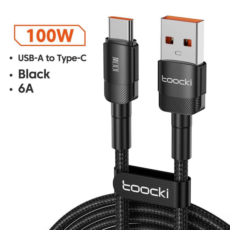 Cáp USB Type-C Toocki 6A dành cho Xiaomi POCO Samsung Huawei, sạc nhanh 100W, dây cáp dữ liệu USB Type-C cho Realme OPPO.