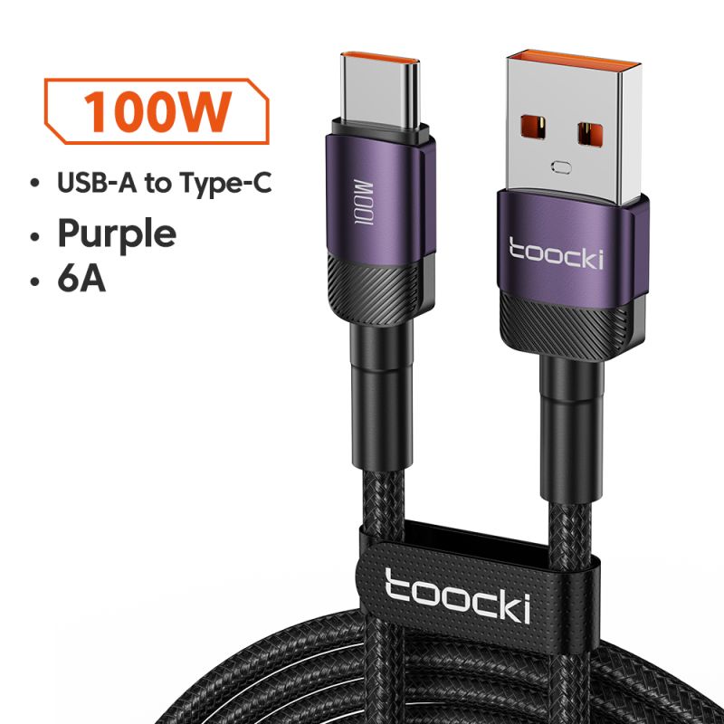 Cáp USB Type-C Toocki 6A dành cho Xiaomi POCO Samsung Huawei, sạc nhanh 100W, dây cáp dữ liệu USB Type-C cho Realme OPPO.