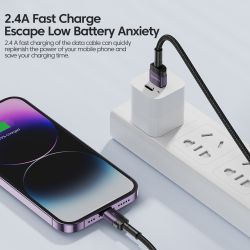 Kabel USB Lightning Toocki 2.4A do iPhone'a 14 13 12 11 Pro Max Plus 8 7 5 6, szybkiego ładowania AirPodsów i iPhone'a