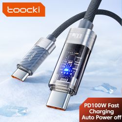 Cáp USB C sang USB C Toocki 100W tự động tắt nguồn, sạc nhanh QC4.0 PD3.1 cho Macbook, iPhone 16 15, Samsung S23 S24, Xiaomi và 