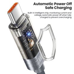 Cáp USB C sang USB C Toocki 100W tự động tắt nguồn, sạc nhanh QC4.0 PD3.1 cho Macbook, iPhone 16 15, Samsung S23 S24, Xiaomi và 