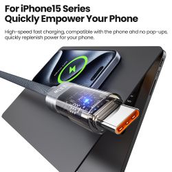 Cáp USB C sang USB C Toocki 100W tự động tắt nguồn, sạc nhanh QC4.0 PD3.1 cho Macbook, iPhone 16 15, Samsung S23 S24, Xiaomi và 