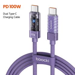 Cáp USB C sang USB C Toocki 100W tự động tắt nguồn, sạc nhanh QC4.0 PD3.1 cho Macbook, iPhone 16 15, Samsung S23 S24, Xiaomi và 