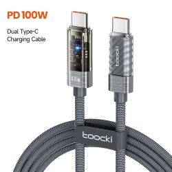 Cáp USB C sang USB C Toocki 100W tự động tắt nguồn, sạc nhanh QC4.0 PD3.1 cho Macbook, iPhone 16 15, Samsung S23 S24, Xiaomi và 