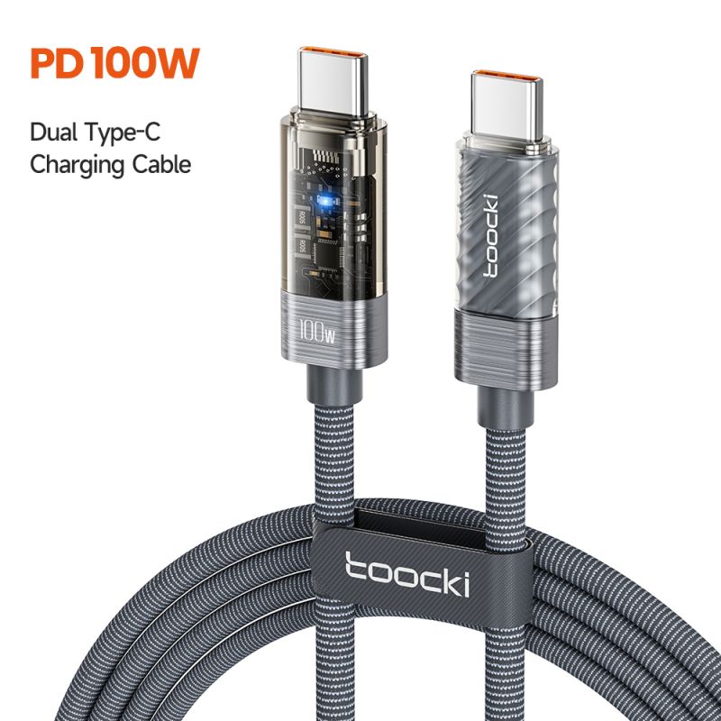 Cáp USB C sang USB C Toocki 100W tự động tắt nguồn, sạc nhanh QC4.0 PD3.1 cho Macbook, iPhone 16 15, Samsung S23 S24, Xiaomi và 