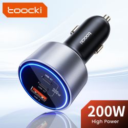 Chargeur de voiture Toocki 200 W Quick Charge 4.0 PPS 45 W PD 100 W, compatible USB-C, pour MacBook, iPhone 15 et Samsung.