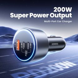 Chargeur de voiture Toocki 200 W Quick Charge 4.0 PPS 45 W PD 100 W, compatible USB-C, pour MacBook, iPhone 15 et Samsung.