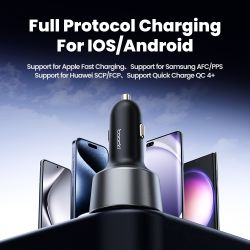 Chargeur de voiture Toocki 200 W Quick Charge 4.0 PPS 45 W PD 100 W, compatible USB-C, pour MacBook, iPhone 15 et Samsung.