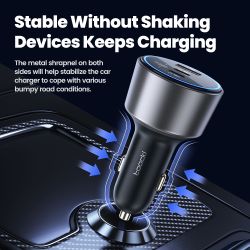 Chargeur de voiture Toocki 200 W Quick Charge 4.0 PPS 45 W PD 100 W, compatible USB-C, pour MacBook, iPhone 15 et Samsung.