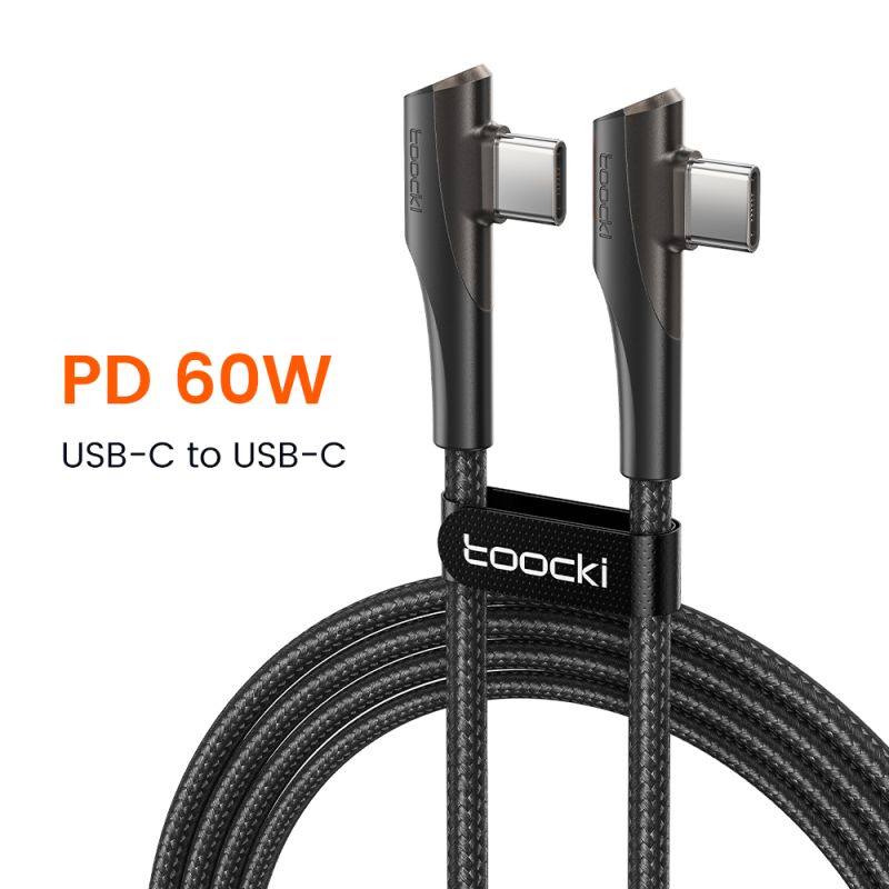 Cáp USB Type-C sang USB C Toocki góc 90 độ, hỗ trợ sạc nhanh QC4.0 PD4.0 100W cho Macbook, iPhone 15, Samsung, Xiaomi, Huawei.