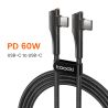 Cáp USB Type-C sang USB C Toocki góc 90 độ, hỗ trợ sạc nhanh QC4.0 PD4.0 100W cho Macbook, iPhone 15, Samsung, Xiaomi, Huawei.