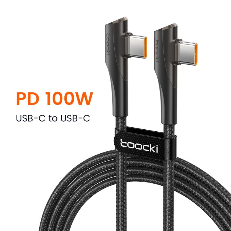 Cáp USB Type-C sang USB C Toocki góc 90 độ, hỗ trợ sạc nhanh QC4.0 PD4.0 100W cho Macbook, iPhone 15, Samsung, Xiaomi, Huawei.