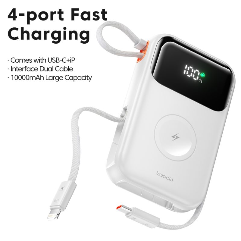 Pin dự phòng Toocki 10000mAh PD 35W 27W Sạc nhanh cho iPhone 16 15 14 13 12 Pro Max, Sạc không dây Samsung cho Apple Watch