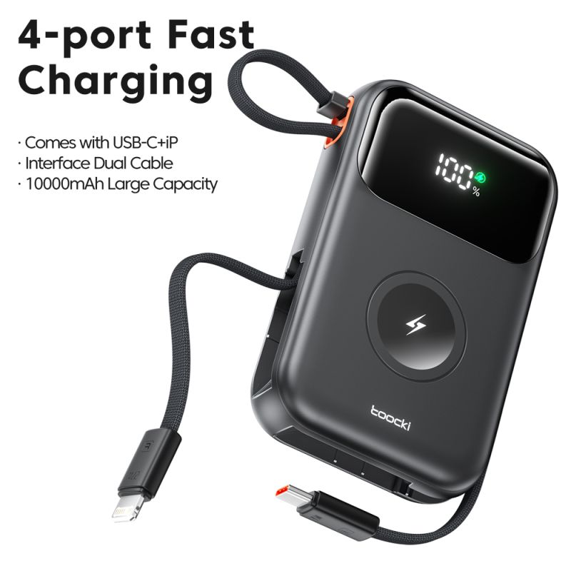 Pin dự phòng Toocki 10000mAh PD 35W 27W Sạc nhanh cho iPhone 16 15 14 13 12 Pro Max, Sạc không dây Samsung cho Apple Watch