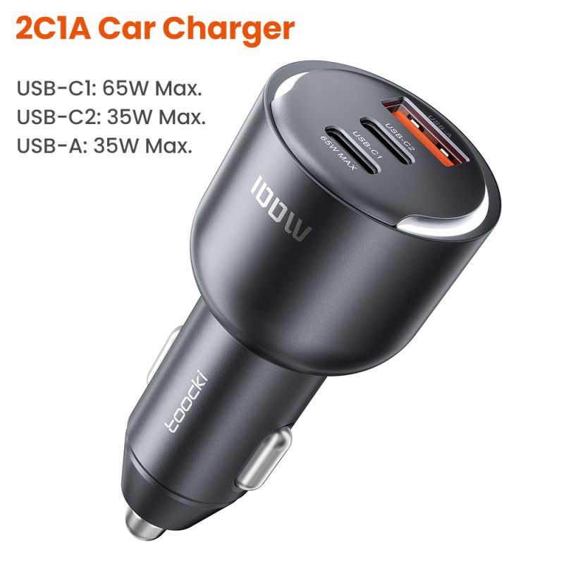 Bộ sạc ô tô Toocki CC43 100W USB C PPS PD 65W sạc nhanh cho Macbook Tablet iPhone 1716 SFC2.0 45W cho Samsung Galaxy S24 S23
