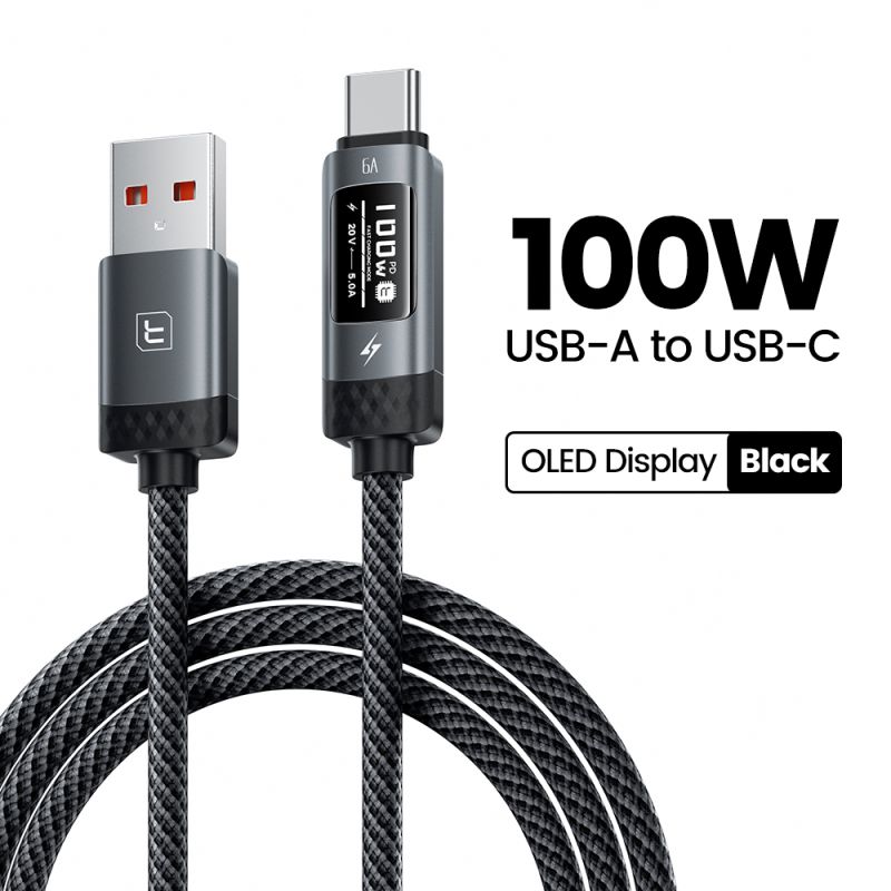 Toocki X111 100W USB Type C Cable 6A Fast Charging ,OLED Digital Display USB C Cable for iPhone 17 Samsung Huawei Honor Xiaomi