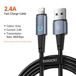 Cáp USB Lightning Toocki dành cho iPhone 14 13 12 11 Pro Max 8 7 Plus, cáp sạc nhanh 2.4A cho iPhone, dây sạc dữ liệu.