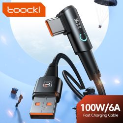 Cáp USB C 90 độ Toocki 6A hỗ trợ sạc nhanh, dạng khuỷu, dành cho Huawei P40 P30 Realme Samsung S20 Xiaomi Oneplus.