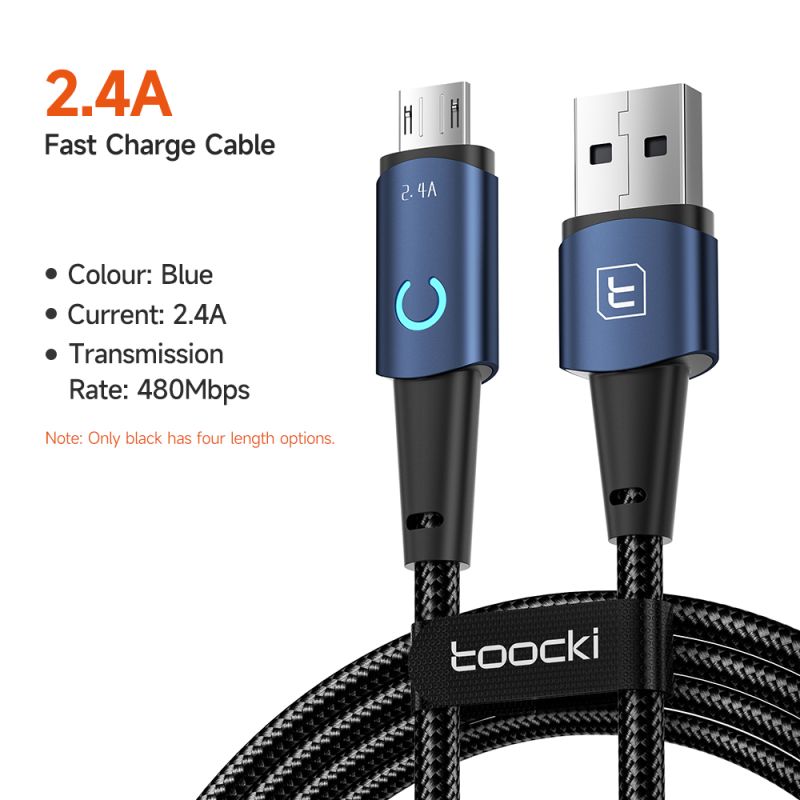 Cáp Micro USB Toocki 3m 2m, cáp sạc nhanh USB Micro hợp kim nhôm, dây cáp dữ liệu MicroUSB cho Xiaomi Redmi Huawei Realme
