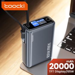 Sạc dự phòng Toocki 65W 20000mAh PD3.0 hiển thị kỹ thuật số, sạc nhanh cho laptop, iPhone 17 16 inch.
