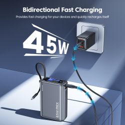 Sạc dự phòng Toocki 65W 20000mAh PD3.0 hiển thị kỹ thuật số, sạc nhanh cho laptop, iPhone 17 16 inch.