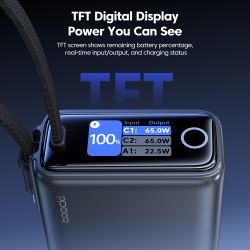 Sạc dự phòng Toocki 65W 20000mAh PD3.0 hiển thị kỹ thuật số, sạc nhanh cho laptop, iPhone 17 16 inch.