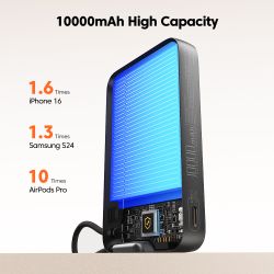 Toocki PowerBank 10000 mAh Magnético Inalámbrico 15 W USB C PD 22,5 W Carga Rápida para iPhone 16 15 14 13 Banco de Energía Port