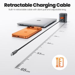 Trạm sạc GaN 6 trong 1 Toocki 80W hỗ trợ MagSafe, sạc không dây 15W PD 65W, cáp rút 60W cho Macbook và iPhone 17 16