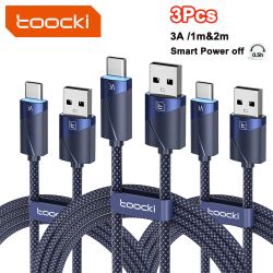 Toocki 3Pack 3A Kabel USB typu C z automatycznym wyłączaniem i szybkim ładowaniem typu C do iPhone'a 17 16 Smausng Xiaomi Huawei