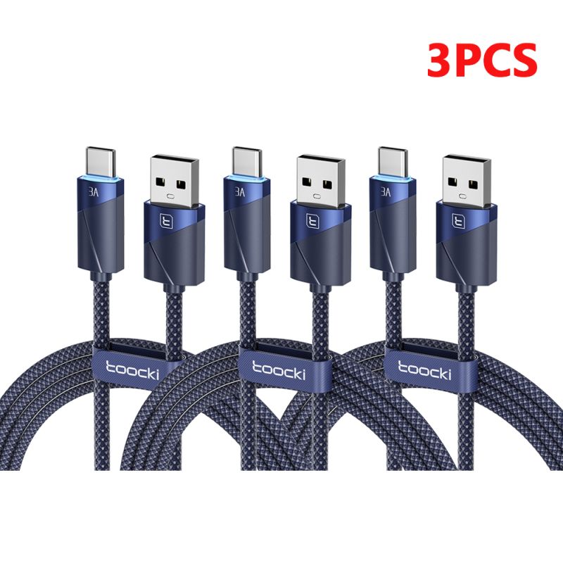 Toocki 3Pack 3A Kabel USB typu C z automatycznym wyłączaniem i szybkim ładowaniem typu C do iPhone'a 17 16 Smausng Xiaomi Huawei