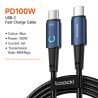 Toocki 100W USB C to USB C Cable PD Fast Charge Mobile Phone Cord For Xiaomi Huawei Samsung MacBook Poco3 Type C to Type C Cable