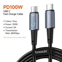 Toocki 100W USB C to USB C Cable PD Fast Charge Mobile Phone Cord For Xiaomi Huawei Samsung MacBook Poco3 Type C to Type C Cable