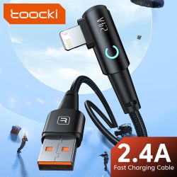 สาย USB Toocki 90 องศา สำหรับ iPhone 14 13 12 11 Pro Max Pro Max 8 7 Plus 2.4A สาย USB Lightning สำหรับ iPhone iPad สายเกมมิ่ง