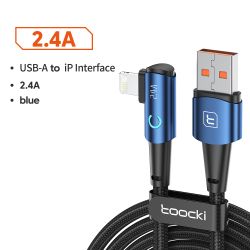 สาย USB Toocki 90 องศา สำหรับ iPhone 14 13 12 11 Pro Max Pro Max 8 7 Plus 2.4A สาย USB Lightning สำหรับ iPhone iPad สายเกมมิ่ง