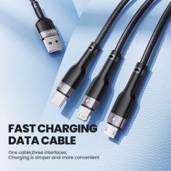 Зарядний кабель Toocki 100W 3 в 1 USB Cale Micro USB Type-C з підсвічуванням для iPhone 15 14 Samsung Galaxy S24 S23 Xiaomi Huaw
