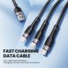 Зарядний кабель Toocki 100W 3 в 1 USB Cale Micro USB Type-C з підсвічуванням для iPhone 15 14 Samsung Galaxy S24 S23 Xiaomi Huaw