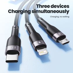 Зарядний кабель Toocki 100W 3 в 1 USB Cale Micro USB Type-C з підсвічуванням для iPhone 15 14 Samsung Galaxy S24 S23 Xiaomi Huaw