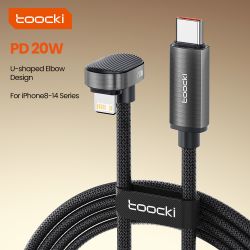 Cáp USB C sang Lightning 180 độ Toocki dành cho iPhone 14 13 12 Pro Max, hỗ trợ sạc nhanh PD 20W, góc 90 độ, lý tưởng cho chơi g