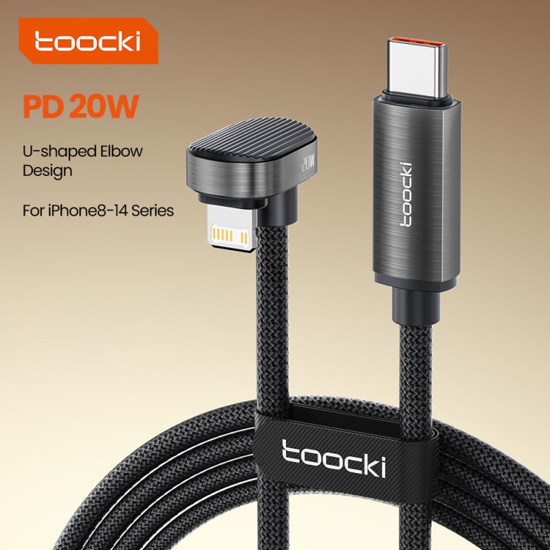 Cáp USB C sang Lightning 180 độ Toocki dành cho iPhone 14 13 12 Pro Max, hỗ trợ sạc nhanh PD 20W, góc 90 độ, lý tưởng cho chơi g