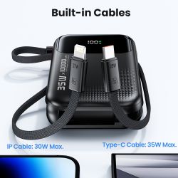 Toocki 35W PowerBank 10000mAh QC PD 3.0 PPS 25W Szybkie ładowanie Wbudowany kabel Power Bank do iPhone'a 16 15 14 Samsunga Xiaom