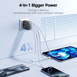 Toocki 40W GaN Schnellladegerät QC4.0 PD3.0 AFC SCP 4-Port USB Typ C Ladegerät für iPhone 16, 15, 14, Samsung S25, S24, Xiaomi, 