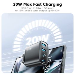 Toocki 40W GaN Schnellladegerät QC4.0 PD3.0 AFC SCP 4-Port USB Typ C Ladegerät für iPhone 16, 15, 14, Samsung S25, S24, Xiaomi, 