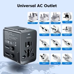 อะแดปเตอร์แปลงไฟสำหรับเดินทาง Toocki Universal Travel Adapter GaN 30W พร้อมพอร์ต USB-C 2 ช่อง และพอร์ต USB 1 ช่อง อะแดปเตอร์แปลง